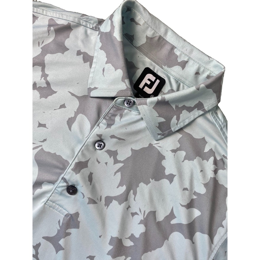 FootJoy Polo Shirt Men's Ice Blue Floral Camo Golf Performance Size Medium